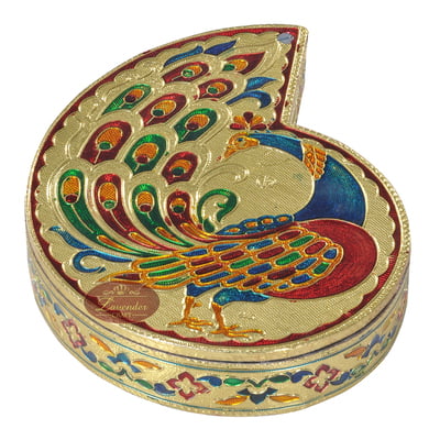 Peacock Shaped Handmade Meenakari Empty Dry Fruit Box - 7"X5.5" G.M.