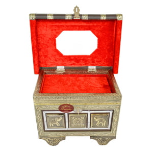 Royal Treasure Trunk Style, Artificial Leather Finish, Wooden Handmade Jewelry Box-Brown