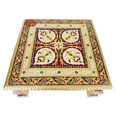 Flower Designed Wooden Handmade Rajwadi Chowki (15"X15"X7")-G.M.