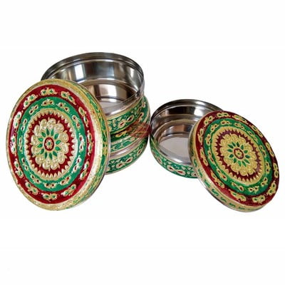 Golden Infinity Meenakari Designed Stainless Steel Make 3-Piece Container Set