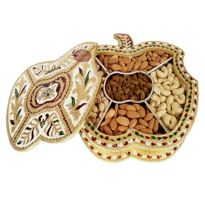 Apple shaped Handmade Meenakari EMPTYx Dry Fruit Box - BIGGEST (10.12" x 10.25" x 1.75" Inches)