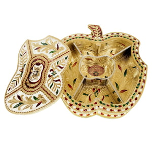 Apple shaped Handmade Meenakari EMPTYx Dry Fruit Box - BIGGEST (10.12" x 10.25" x 1.75" Inches)