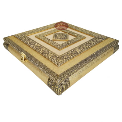 Golden Artificial Leather finish, Wooden Handmade Rajwadi Chocolate Box