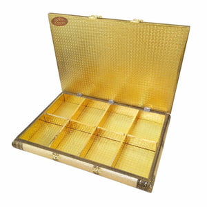 Golden Artificial Leather finish, Wooden Handmade Premium Chocolate Gift Box-(16x11x2.25)