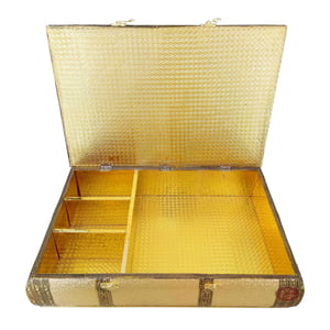 Golden Artificial Leather finish, Wooden Handmade Extra Large PREMIUM Chocolate Box- (16x11x3.75)