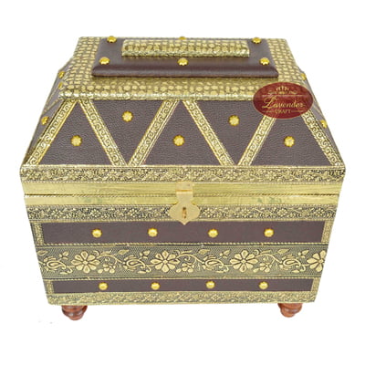 Big Royal Treasure Chest Style, Artificial Leather Finish, Wooden Handmade Jewellery Box - Brown