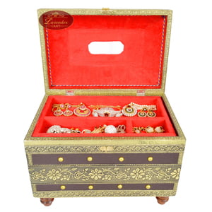 Big Royal Treasure Chest Style, Artificial Leather Finish, Wooden Handmade Jewellery Box - Brown