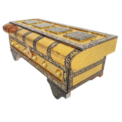 Royal Treasure Chest Style, Artificial Leather Finish, Wooden Handmade Jewellery Box Bahubali- Golden