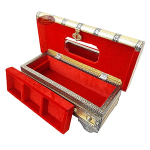 Royal Treasure Chest Style, Artificial Leather Finish, Wooden Handmade Jewellery Box Bahubali- Golden