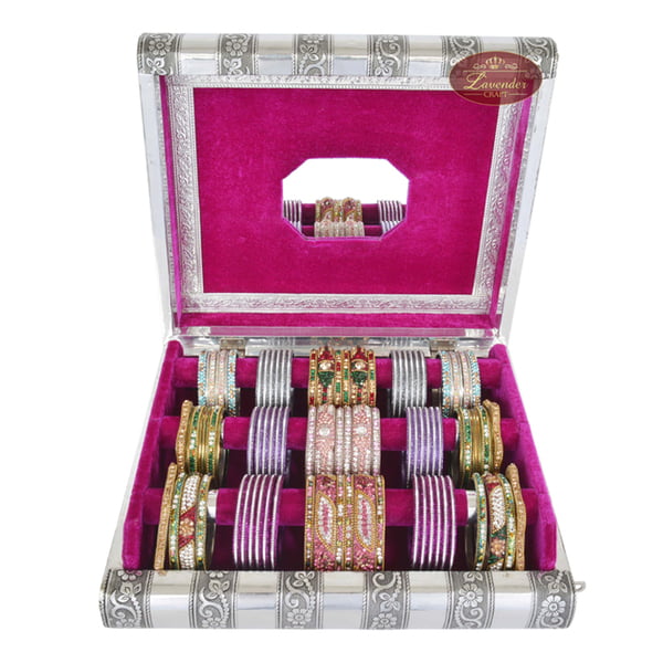 Antique Look Premium Wooden Handmade Bangle Box 3-Roll-Pink