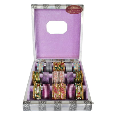 Antique Look Handmade Premium 3-Roll Bangle Box-Lavender