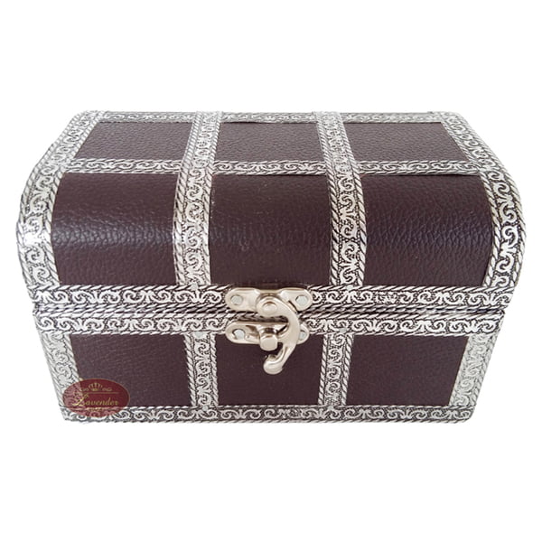 Treasure Chest - Artificial Leather Finish, Wooden Handmade Jewellery Box -Black Velvet