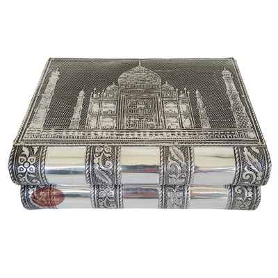 Antique Taj Mahal Designed, Silver Metal Finish, Wooden Handmade Jewelry Box