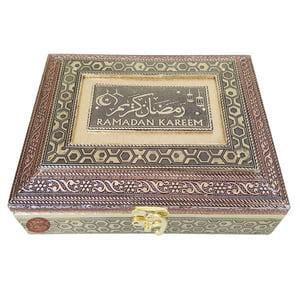 Ramadan Kareem Designed Wooden Handmade Antique Metal Finished Festival Gift Box