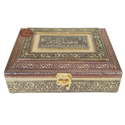 Ramadan Kareem Designed Wooden Handmade Antique Metal Finished Festival Gift Box