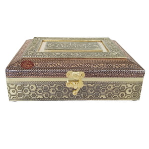 Selamat Hari Raya Designed Wooden Handmade Antique Metal Finished Festival Gift Box