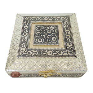 Antique Hexagon Designed, Wooden Handmade, Empty Dry Fruit Box (6"x6"x2" inch)