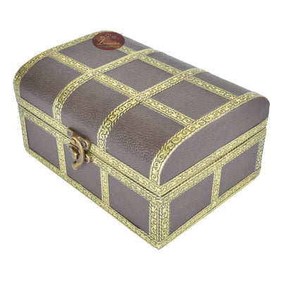 Brown Treasure Chest, Artificial Leather Finish, Wooden Handmade Jewelry Box