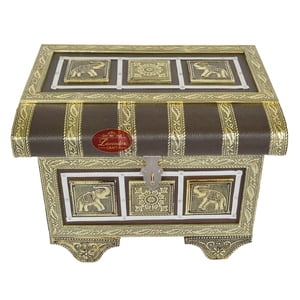 Royal Treasure Trunk Style, Artificial Leather Finish, Wooden Handmade Jewelry Box-Brown