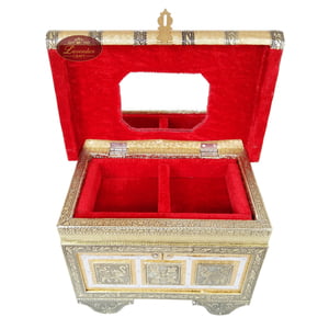 Royal Treasure Trunk Style, Artificial Leather Finish, Wooden Handmade Jewelry Box-Godlen