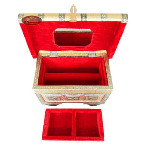Royal Treasure Trunk Style, Artificial Leather Finish, Wooden Handmade Jewelry Box-Godlen