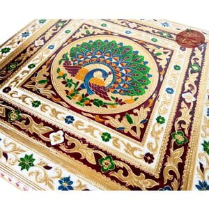Peacock Designed Wooden Handmade Rajwadi Chowki (18"X18"X12")-G.M.
