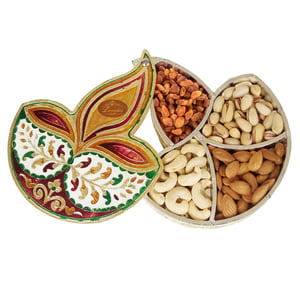 Diya Shaped Handmade Meenakari Dry Fruit Box - 7.5"x9"x1.25"-G.M.