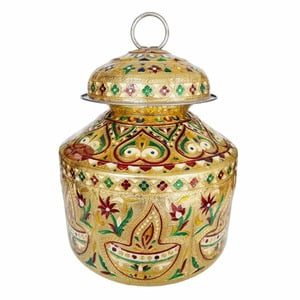 Diya Designed, Meenakari Decorated, Stainless Steel Pot Set - 2 Pots With Top Lid G.M. -
