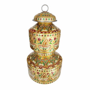 Diya Designed, Meenakari Decorated, Stainless Steel Pot Set - 2 Pots With Top Lid G.M. -