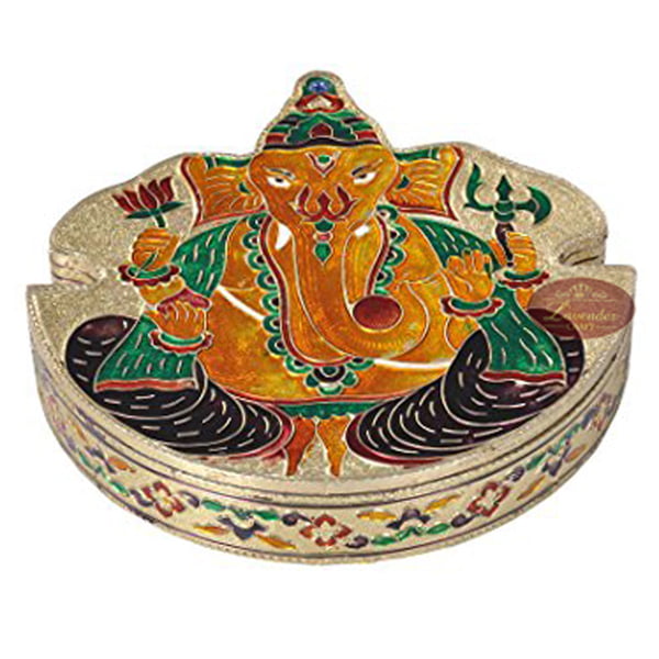 Ganesh Shaped Handmade Meenakari Dry Fruit Box - G.M. (7"x 7" x 1.25" Inches)