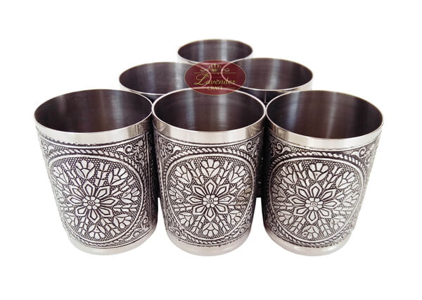 Antique Flower Designed Stainless Steel 6-glass Set