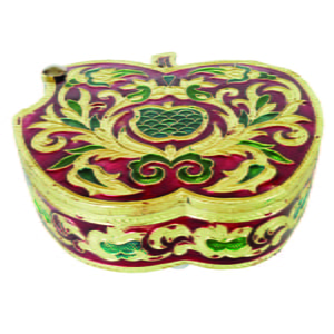 Red Apple Shaped, Flower Designed, Hand-made Meenakari Dry-fruit Box SMALL(4.5" X 5" X 1.5" Inches).