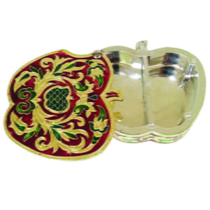 Red Apple Shaped, Flower Designed, Hand-made Meenakari Dry-fruit Box SMALL(4.5" X 5" X 1.5" Inches).