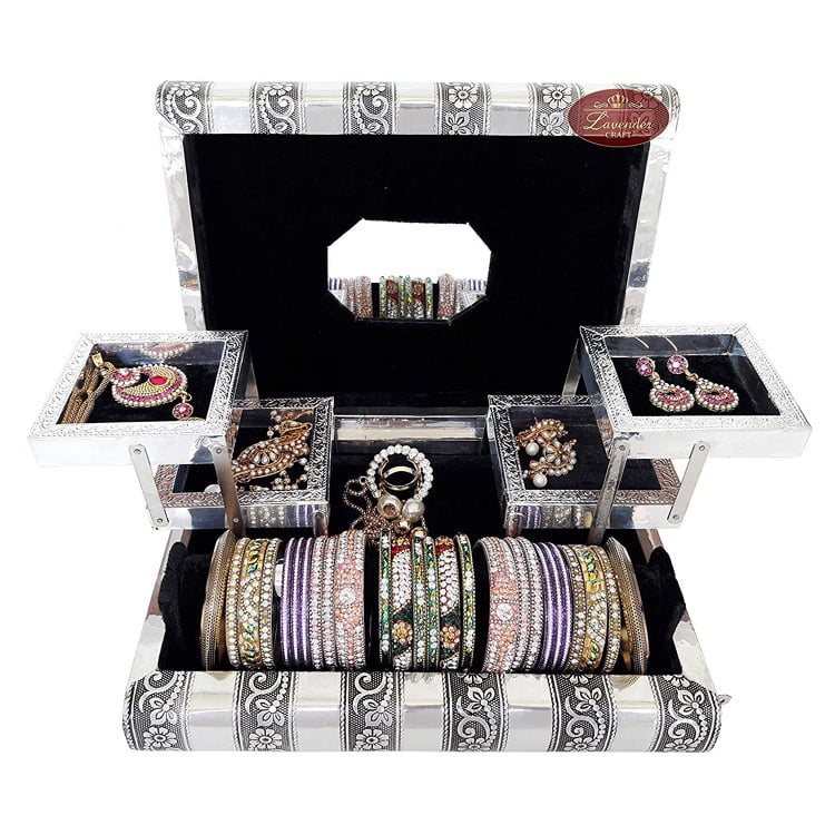 Premium Jewellery Box Box 4 Tray & 1 Roll Antique Look Black Velvet