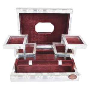 Premium Jewellery Box Box 4 Tray & 1 Roll - Antique Look Maroon Velvet