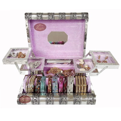 Premium Jewellery Box Box 4 Tray & 1 Roll - Antique Look Lavender Velvet