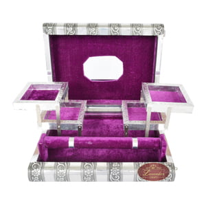 Premium Jewellery Box Box 4 Tray & 1 Roll - Antique Look Purple Velvet
