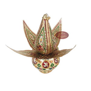 Ganesha Designed S.S. Meenakari Kalash-Coconut With 4 Leaves-G.M.