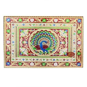 Peacock Designed Wooden Handmade Rajwadi Chowki (21"X15"X3")-G.M.