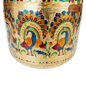 Peacock Designed, Meenakari Decorated, Small Stainless Steel Water Pot