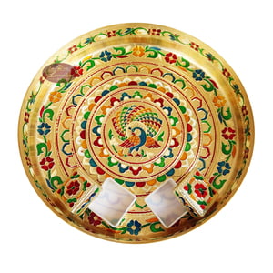 Peacock Designed Brass Meenakari Puja Thali With 2 Tumblers G.M.