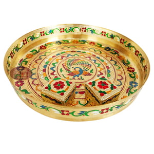 Peacock Designed Brass Meenakari Puja Thali With 2 Tumblers G.M.