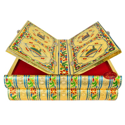 Rehal Holy Quran Book Stand-book Box - Wooden Handmade, Metal Finish, Meenakari Decorated Book-G.M.