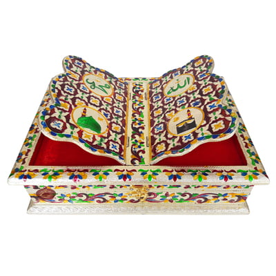 Meenakari Decorated Rehal Holy Quran Book Stand-Book Box - Wooden Handmade, Cruved G.M