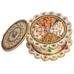 Sunflower Shaped Handmade Meenakari Dry Fruit Box - Small G.M. (8.5"x 8.5" x 2.25" Inches)