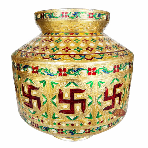 Swastik Designed, Meenakari Decorated, Big Stainless Steel Water Pot
