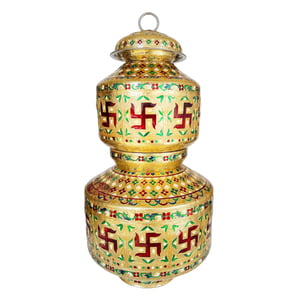 Swastik Designed, Meenakari Decorated, Big Stainless Steel Water Pot