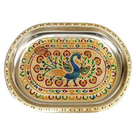 Peacock Designed Serving Tray with Matching 6-Glasses Set- Stainless Steel P2 G.M.