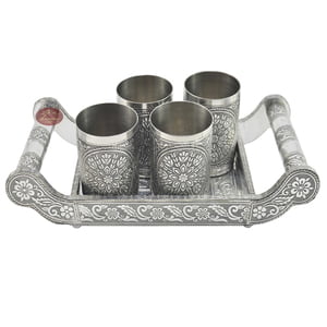 Antique Flower Designed Stainless Steel 6-glass Set