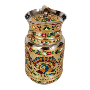 Royal Peacock Designed Meenakari Decorated Stainless Steel Jug/pot With Matching Tray & 6-glasses - G.M.